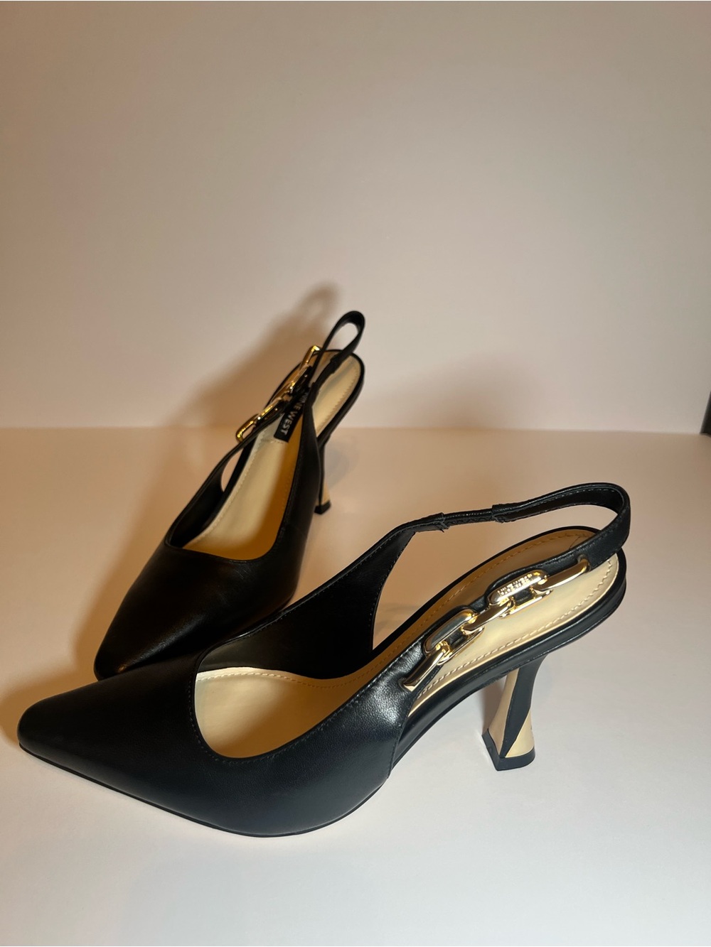 Nine West Veroni Black Leather Slingback Pump with Gold Accent - Picture 3 of 6